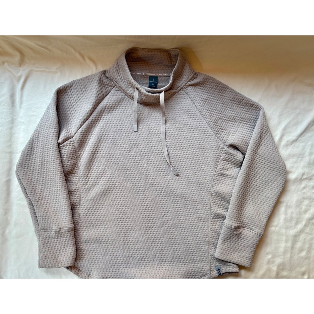 Free Country Women Waffle Knit Funnel Neck Pullover Taupe Raglan Top M